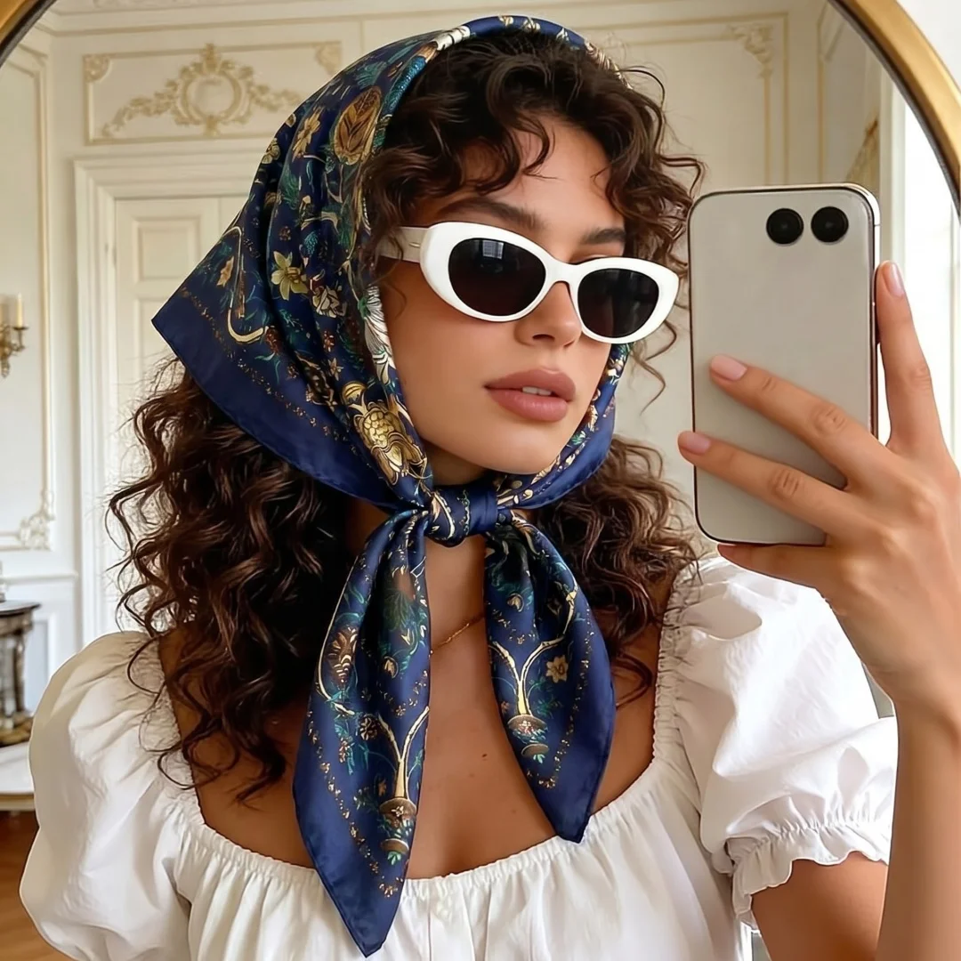 

Scarf Women's Hijab Square Headscarf Bandana Handkerchief Silk Scarves Woman Print Windproof Shawl Wraps Neckerchief Casual