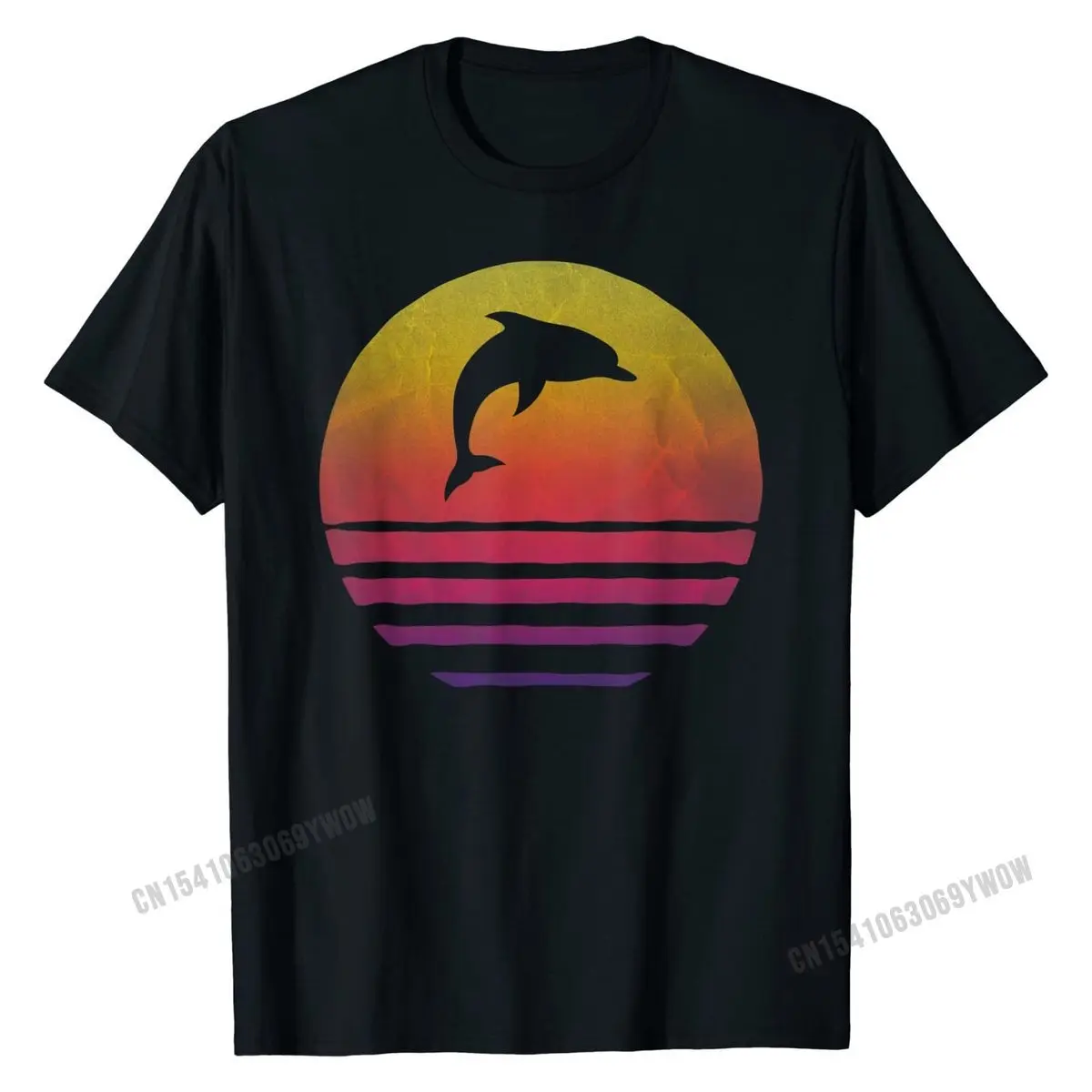 Dolphin Fish Retro 70s Vintage Animal Silhouette Distressed T-Shirt Slim Fit Top Designer Tops T Shirt Cotton Men's Geek