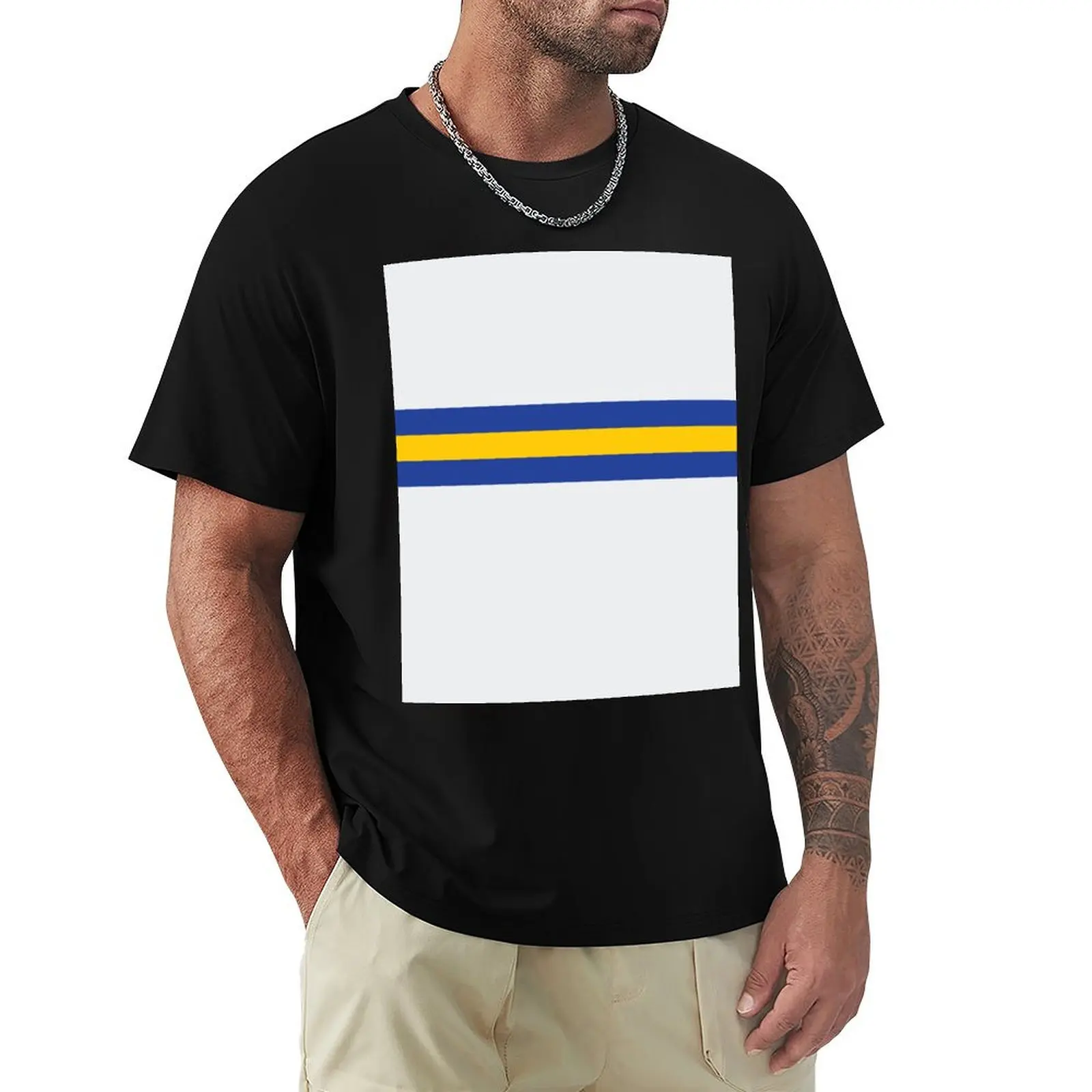 Leeds White Blue & Yellow Colours Bar Design T-Shirt Water Resistant Casual T-Shirt