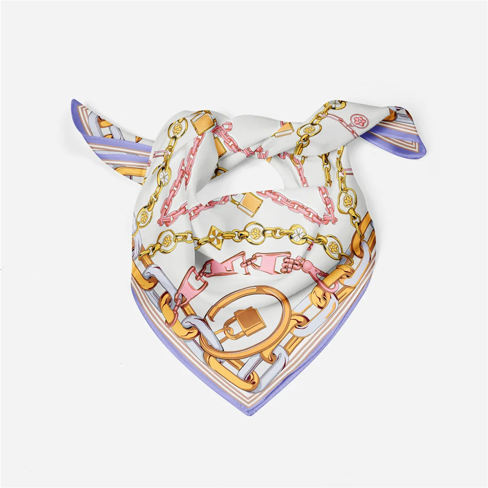 53CM Twill Silk Scarf Woman Painting Square Scarves Wraps Bandana Small Hijabs Silk Foulards Tie Headband Neckerchief Bandana