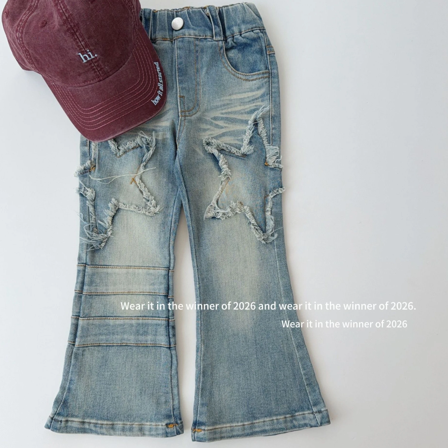 Girls Pants 2026 Spring and Autumn New Childrens Clothing Korean Style Girl Baby Foreign Fringe Star Star Slim Flared Jeans