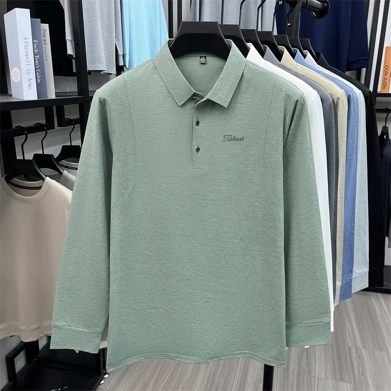 Frühling Herbst Trendiges Herren-Poloshirt mit Aufdruck, Einfarbiges Langarm-Lapel-T-Shirt, Bequeme Freizeitkleidung für Männer – Detail 13
