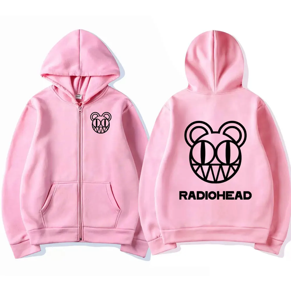 Rock Band Radiohead Logo Zipper Hoodie Men\'s Fashion Vintage Zip Up Sweatshirt Punk Hip Hop Oversized Hoodies Jacket Outerwear