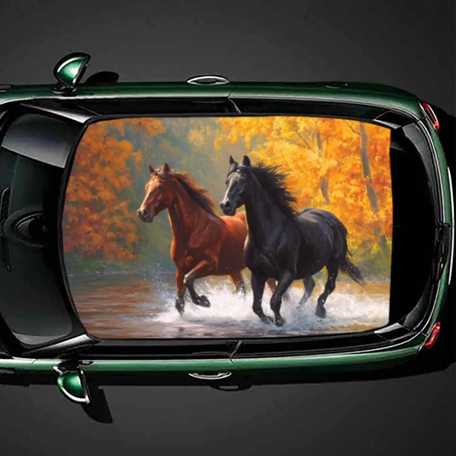 

Привлекательная пара лошадей, наклейка на крышу автомобиля, авто виниловая наклейка, самоклеящийся водонепроницаемый внешний аксессуар автомобиля, уникальный автомобильный де