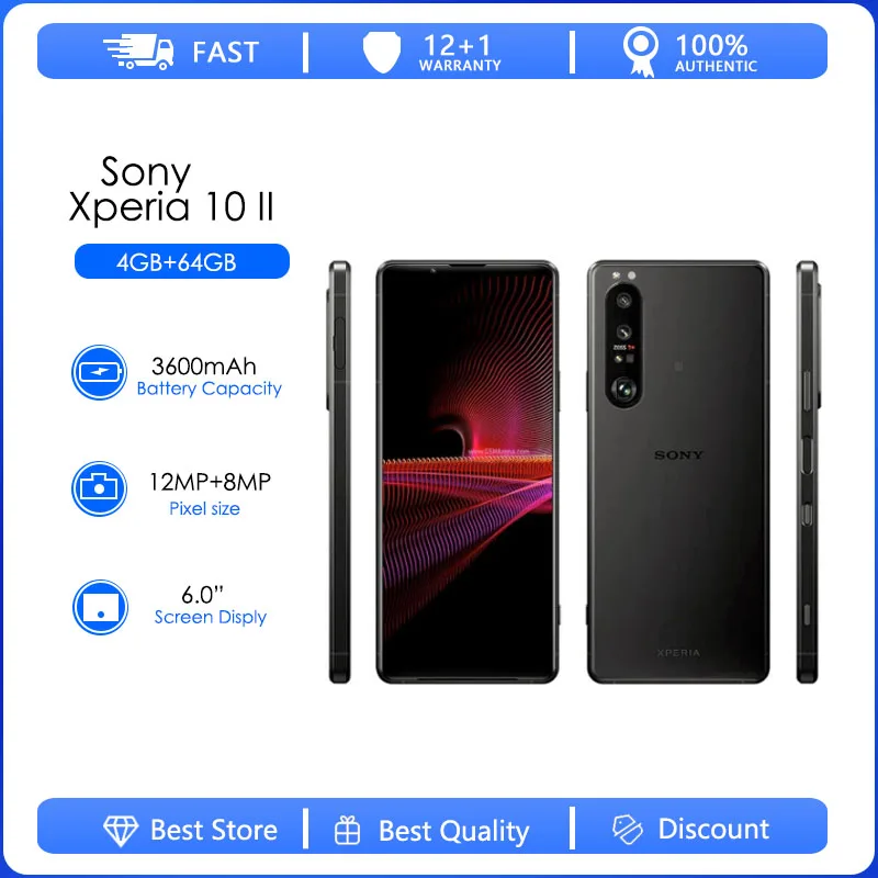 Sony – SmartPhone Xperia 10 II 4G LTE, téléphone portable, simple/double SIM, 4 go + 64 go, Triple caméra, Android, octa-core, Original