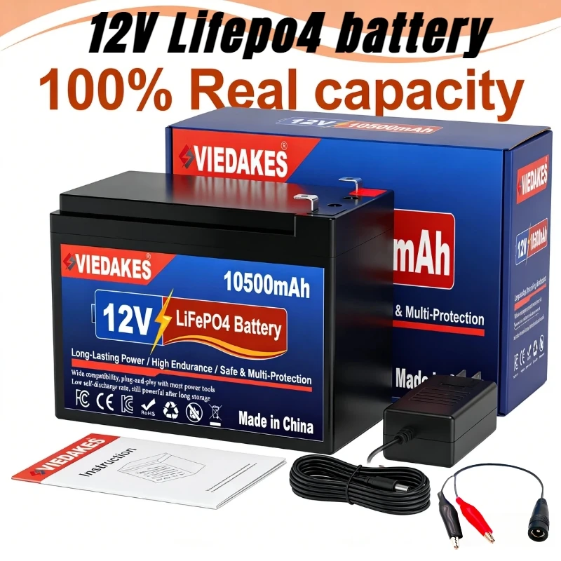 

Batería 12V 10.5Ah LiFePO4 Battery, Real Capacity, Deep Cycle with BMS, 2 Years Warranty, for Solar, RV, Boat, Electric Tools