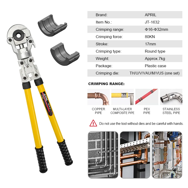 Mechanical Pex Pipe Crimping Tools with Jaw for Pex Stainless Steel and Copper Pipe JT-1632