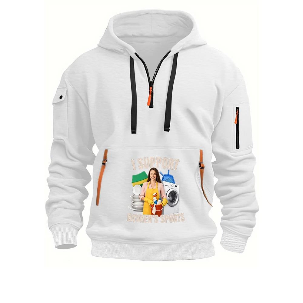 I Support Women's Sports Funny Men's Hoodies Hooded Shirt Wear Multi Pocket Fashion Tops Hoody Loose Pullover Man Clothing