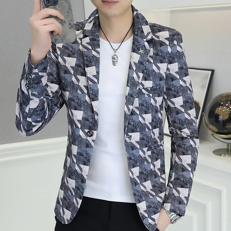 Main Product 2024 Hot New Korean Pattern Suit for Young Men Slim Casual Small Suit Formal Single West Coat Coat Men