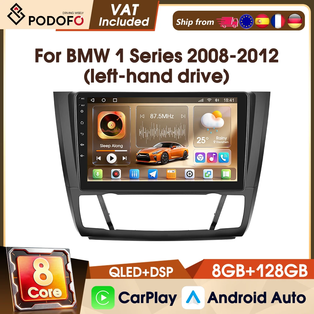 Podofo 4G Autoradio für BMW 1er Serie 2008-2012 CarPlay Android Auto 8-Kern 8+128G WIFI GPS DAB 9 Zoll Smart Intelligentes System