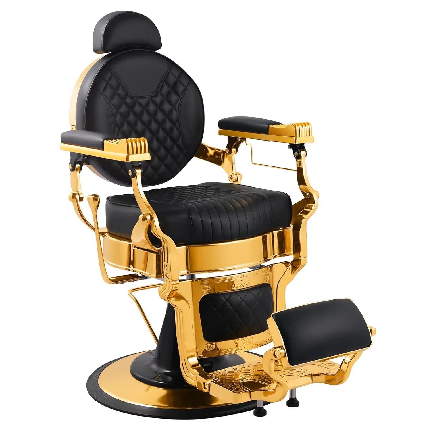 Vintage Barber Chair Reclining Black Gold,Heavy-Duty Barbershop Chair,Retro Styling Hair Salon Chair, 550 lbs, Customized