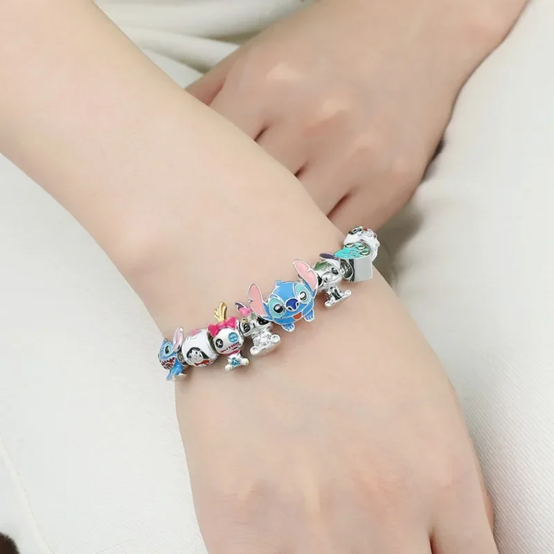 Disney Stitch Bracelet Fashion Anime Lilo & Stitch Portable Adjustable Rhinestone Beaded Bangles for Women Jewelry Girl Gifts