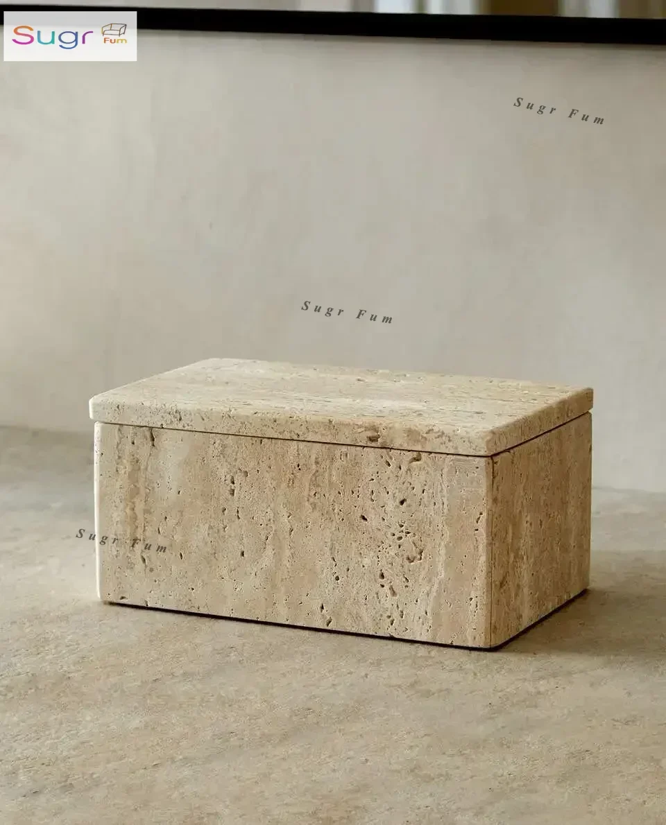

12x19x8 см большой ваби-саби натуральный мрамор бежевый травертин камень прямоугольная коробка для хранения ювелирных изделий с крышкой украшения для домашнего декора