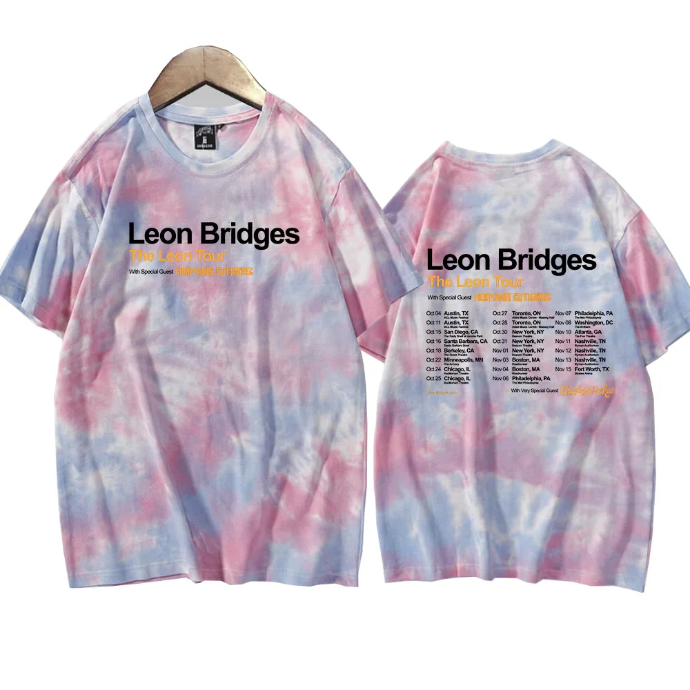 Leon Bridges Leon Tour Tie Dye Shirts Unisex  Round Neck Short Sleeve T-Shirt Music Fans Souvenir Gift Tops