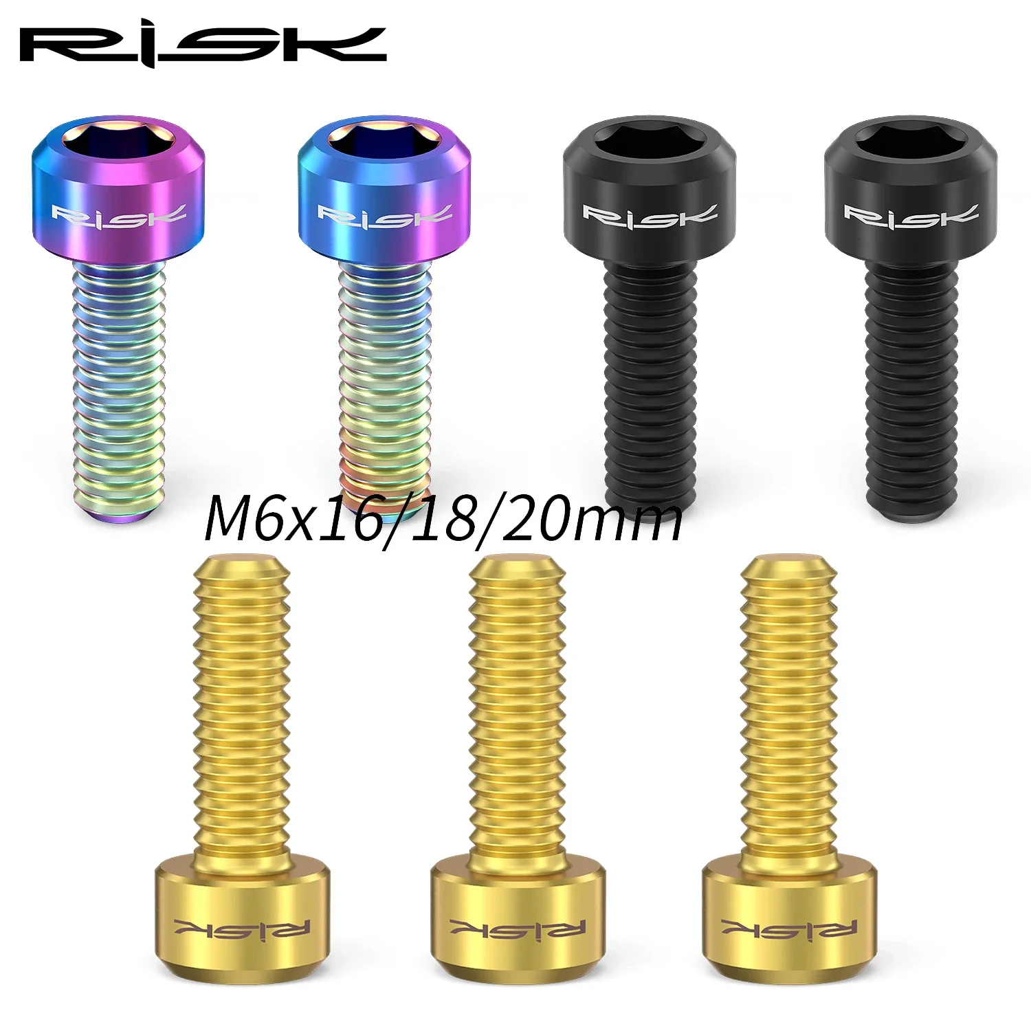 Risk Bicycle Disc Brake Caliper Bolts,Titanium Alloy M6x16/18/20mm Screws, Bike Disc Brake Fixing Bolt, MTB Road Bicycle Screws