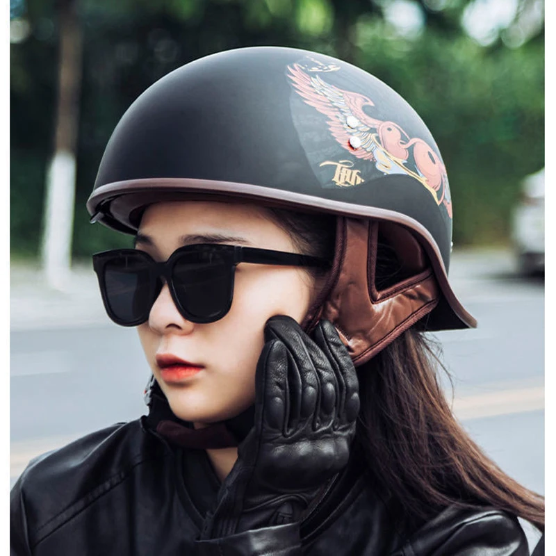 Retro men\'s Motorcycle Half Helmets Integrated Lens Vintage Motor Helmet Motorbike Certified Helmet Casco Safety Cap M-XL