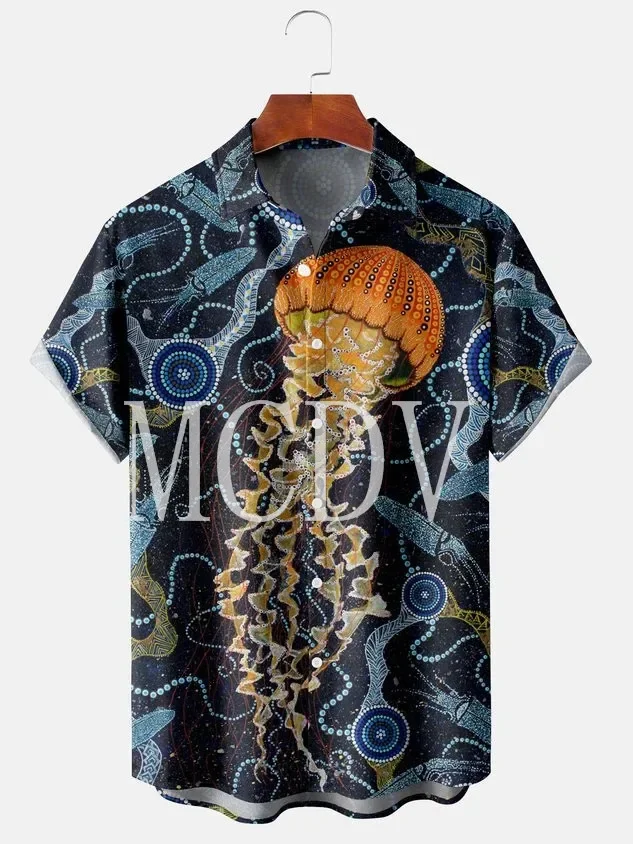 Men's For Women's Ocean Collection Print Casual Breathable Short Sleeve Hawaiian Shirt