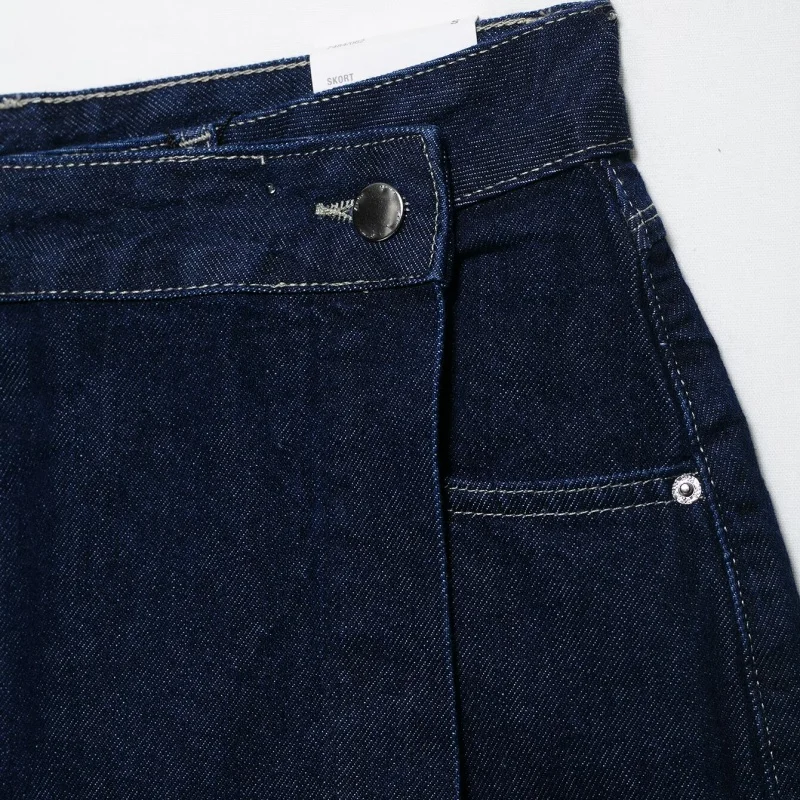 Women Casual Navy Blue Denim Shorts Skirt High Waist Front Pockets Metal Button… - Image 4