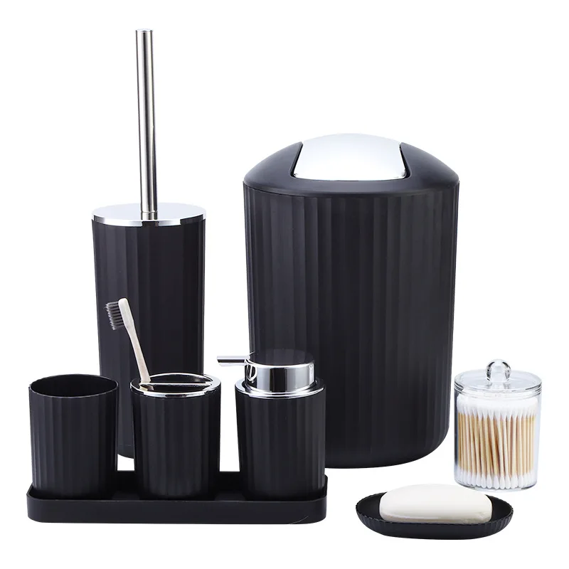 8PCS Bathroom Accessories Set With Soap Dispenser Soap Dish Toothbrush Holder Washing Cup Toilet brush Trash Bathroom Supplies