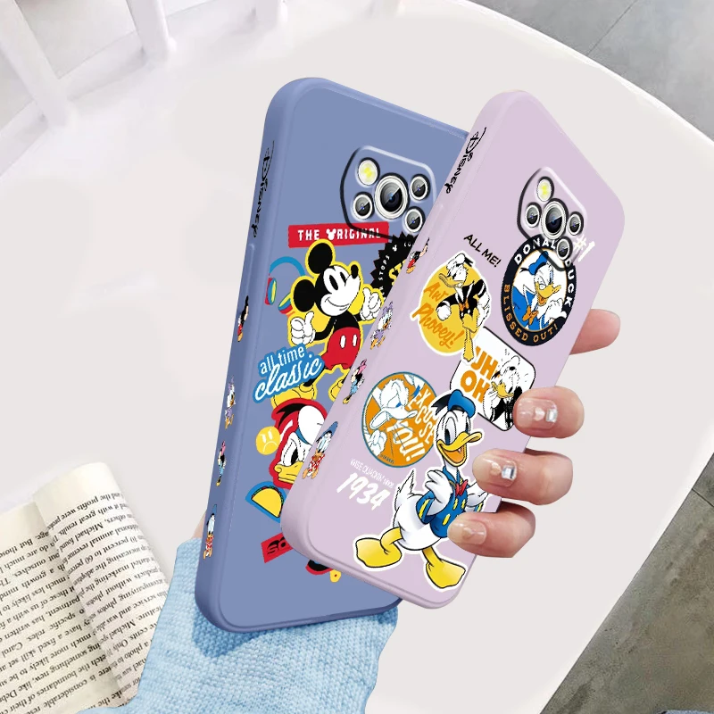 Disney Mickey Donald Duck Liquid Left Rope For Xiaomi Mi Poco X5 X4 X3 M6 M5 M5S M4 M3 F5 F4 F3 C55 C40 Pro 5G Back Phone Case