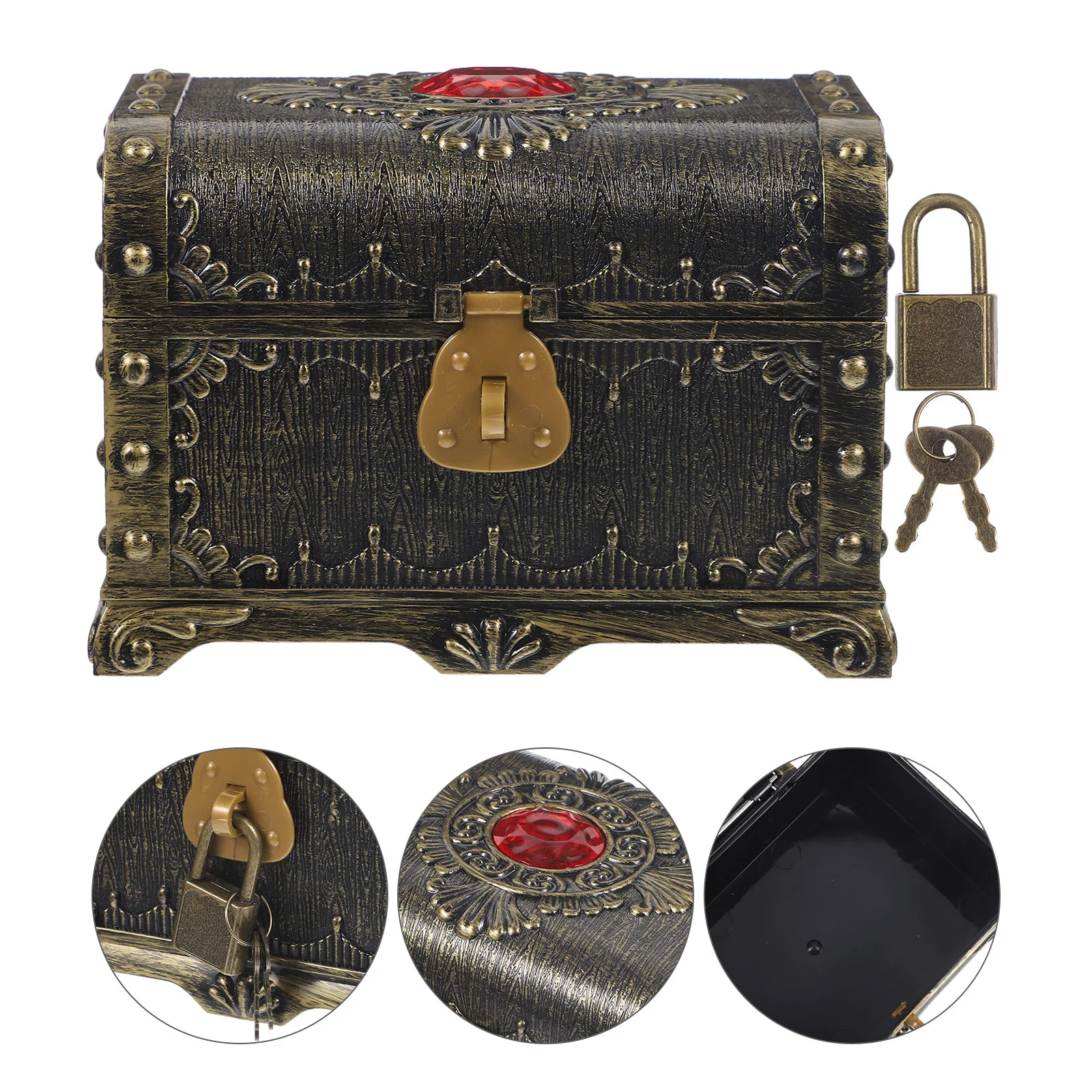 

Vintage Style Chest Toy Plastic Jewelry Storage Box Lightweight Safe Compact Decorative Candy Case Kids Room
