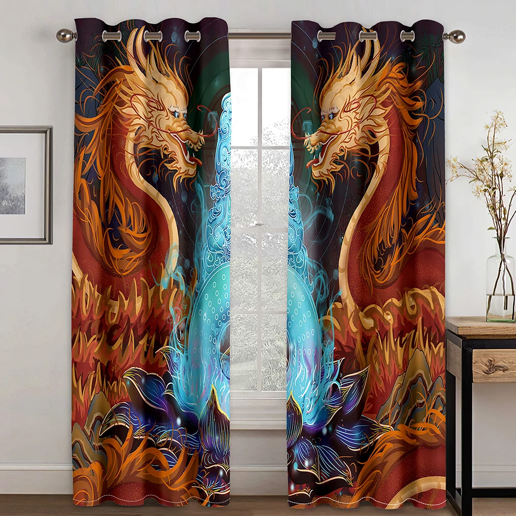 

Traditional Chinese myth auspicious auspicious animal pattern 3D digital printed curtain living room bedroom curtain two panels