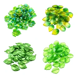 Cuentas de vidrio y acrílico con forma de hoja verde para fabricación de joyas, accesorios de bricolaje hechos a mano, 20 unidades por lote