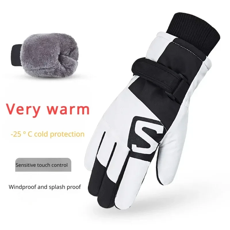 Ski Gloves for Women, Waterproof, Five Finger Split Finger, Cold and Warm, Cycling Touch Screen, Plush and Thick, Non Slip