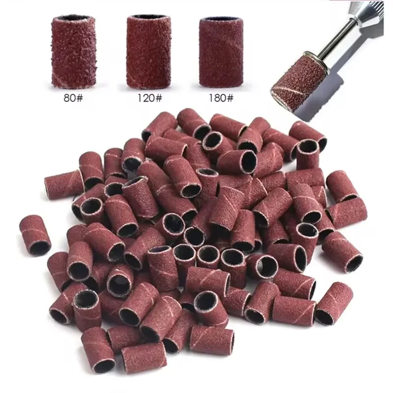 100/50pc Sanding Cap Bands For Electric Manicure Machine 180/120/80 Grit Nail Drill Grinding Bit Files Pedicure Tool