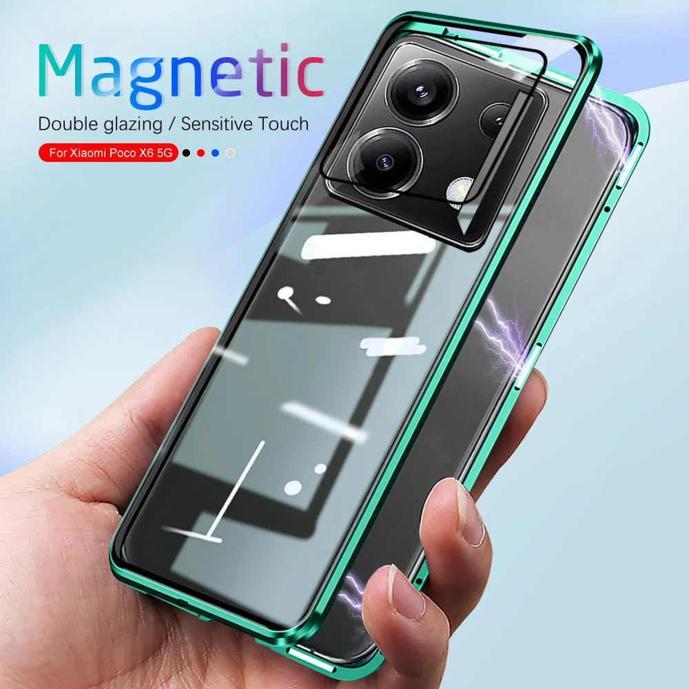 For Xiaomi Poco X6 5G Case 360° Magnetic Flip Double Sided Tempered Glass Cover Poxo Little X6Pro X 6 PocoX6 Pro PocoX6Pro Funda