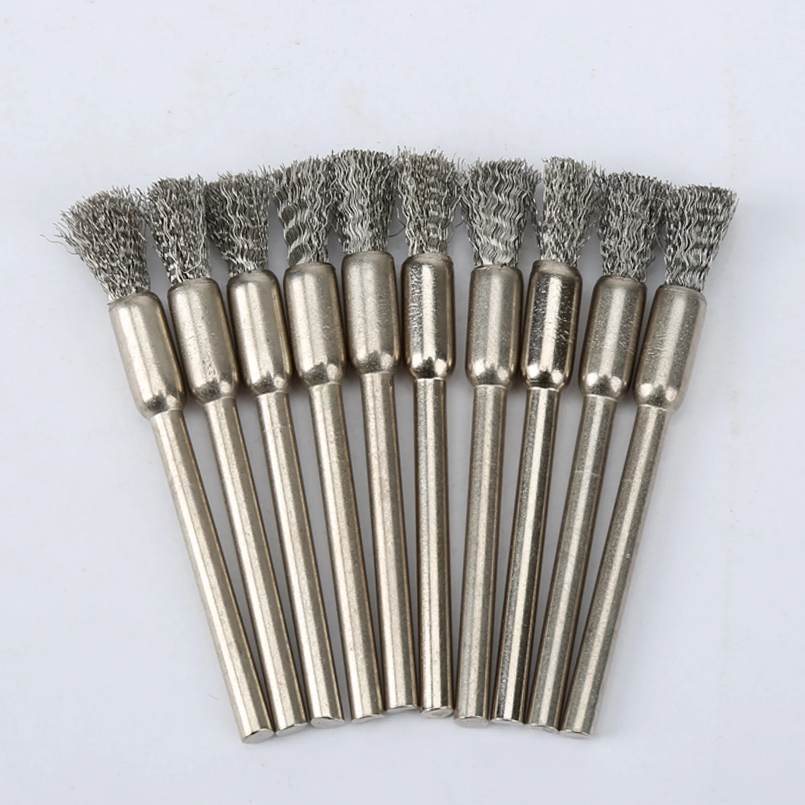 10Pcs Pencil Brushes Stainless Steel Mounted Wire Wheel Brush 3.17mm Shank Mandrel Set for Power Rotary Tools Abrasive Tools