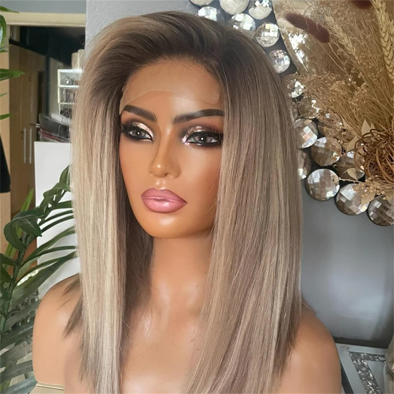 تسليط الضوء على شعر مستعار قصير بوب شعر الإنسان قبل قطعها 13x4 الدانتيل الشفاف شعر مستعار أمامي الرماد شقراء تسليط الضوء على خصلات الشعر المستعار الإنسان الملون