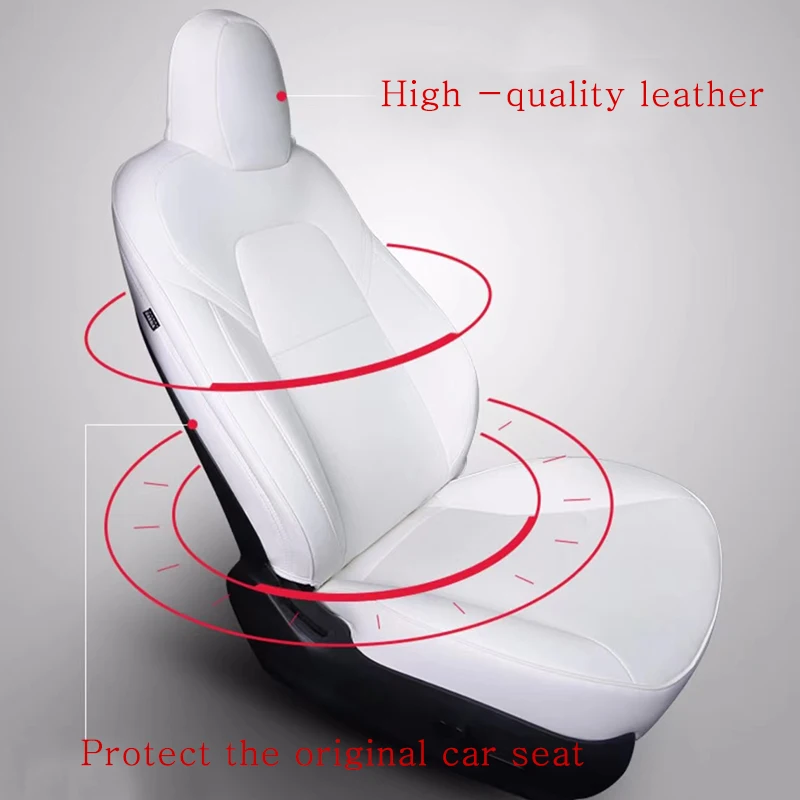 For Tesla Model 3 Y Nappa Leather Full Set Car Seat Cover All Season Front Rear Seat Mats Factory Wholesale White Cushion