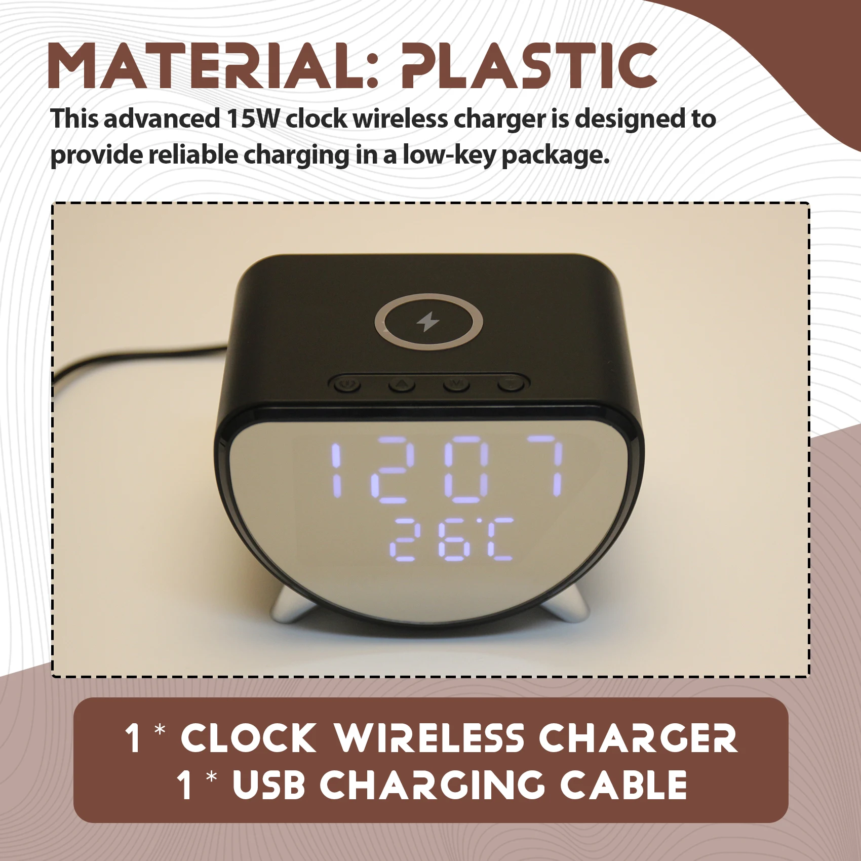 Multifunctional Alarm Clock Temperature Clock Wireless Charger LED Mobile Phone Three in One Wireless Charger