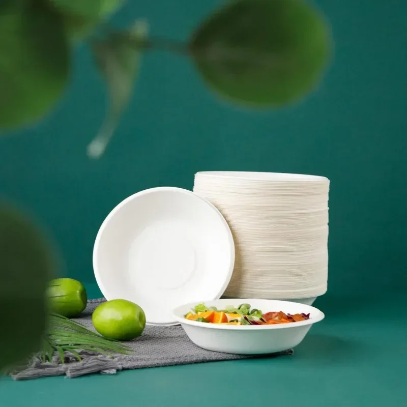 Compostable Paper Bowls 100% compostable and biodegradable, made from environmentally friendly sugarcane fiber, microwave safe