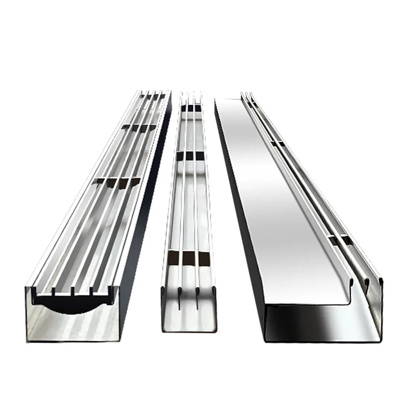 

Integrated stainless steel linear drain, courtyard finished drain