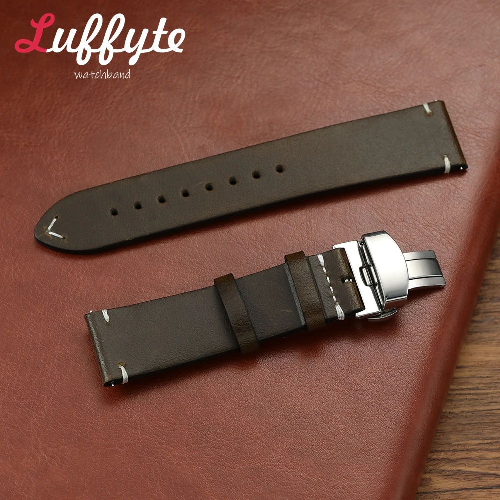 

Quick Release Waterproof Replacement Watch Band 18mm 20mm 22mm Belt Men Oil Wax Leather Wristwatch Strap with Butterfly Buckle