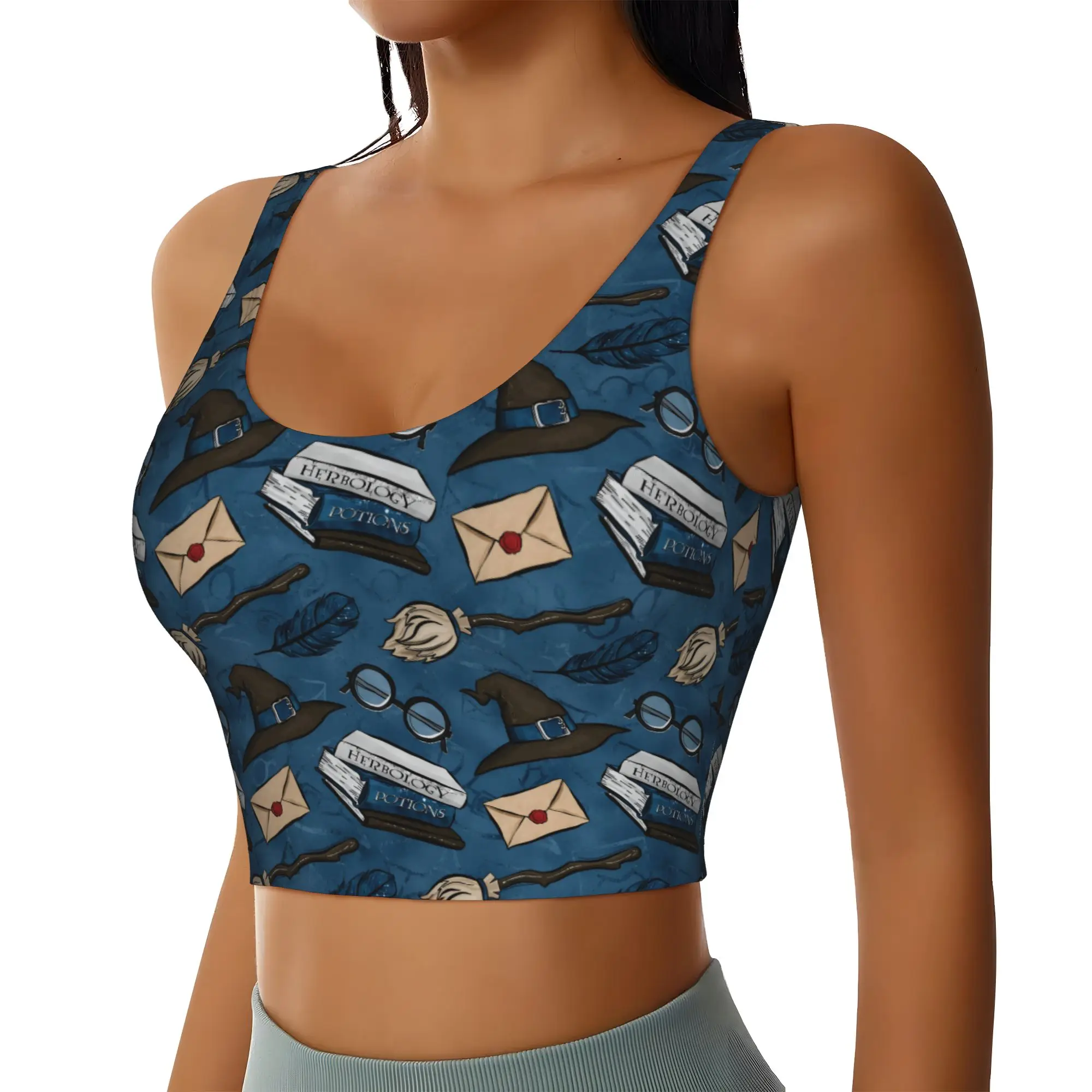 Custom H-Harryed Cartoon Workout Crop Tank Tops for Women Witchcraft Running Sports Bras