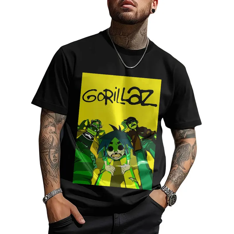 Gorillaz Virtual Rock Band Graphic T‑shirt Unisex Vintage Y2K Tee Hip Hop Streetwear 0824 Casual Cotton Tops S-6XL Fan Gift