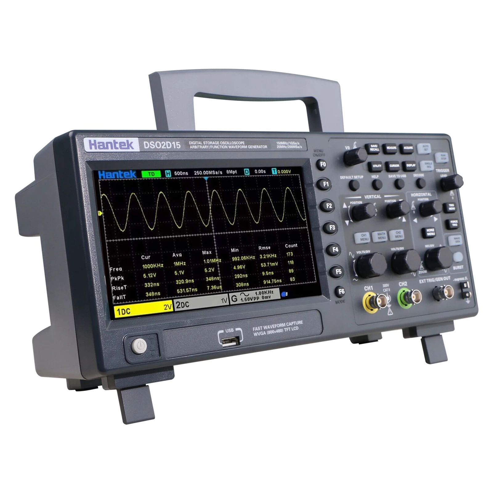 DSO2D15 Digital Oscilloscope Meter Desktop Oscillograph Oscillometer 800 * 480 Pixel 7 Inch TFT LCD Screen 2CH+1CH Channe