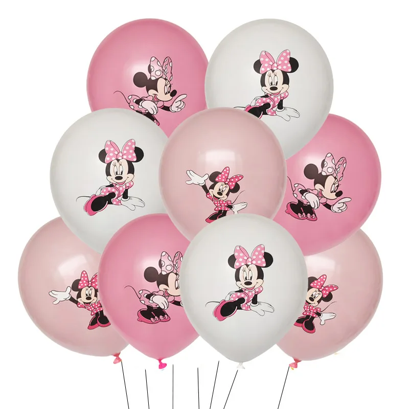 10pcs Minnie Mouse 12 Inch Latex Balloons White Pink Balloons Decorations Kit for Birthday Baby Shower Globos Party Supplies