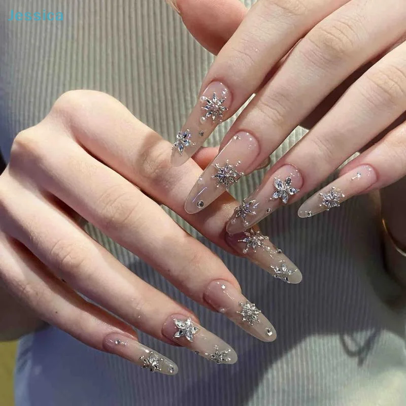 ♥50Pcs Colorful Rhombus Nail Charms Snowflake Nail Rhinestone Flat Bottom Stereoscopic Nail Decoration DIY Accessories