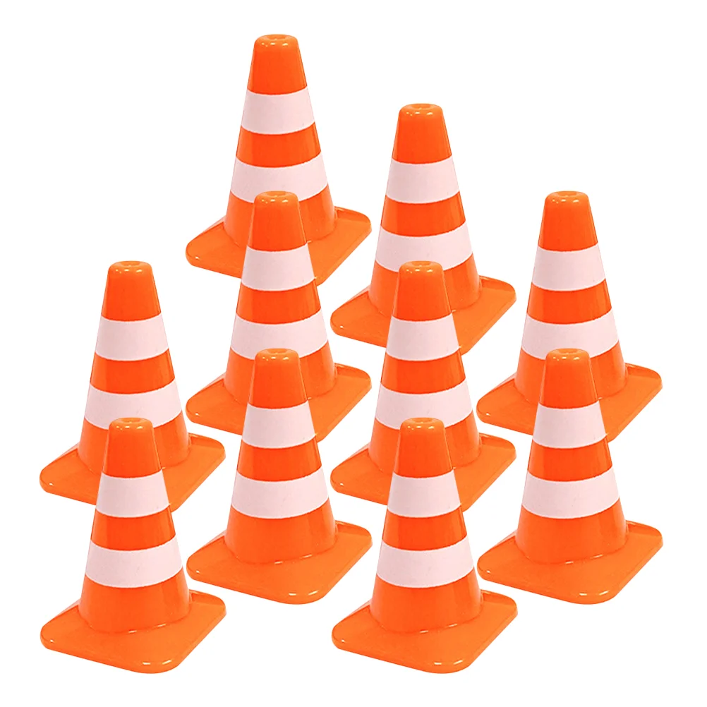 10 pçs modelos de cone de tráfego em miniatura material pp brinquedos barricada decoração sinal de estrada simulação escola auxiliares de ensino tráfego