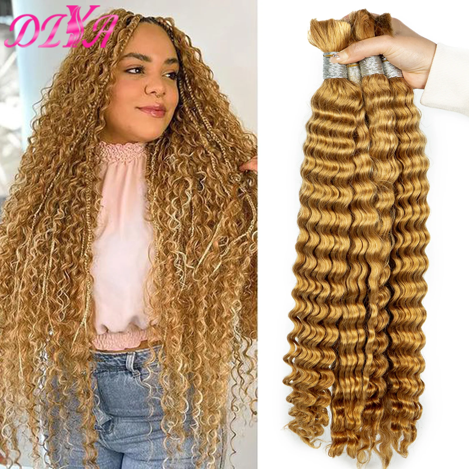 Colorful Braiding Human Hair Bulk Brazilian Deep Wave Bulk Human Hair for Braids Hair Deep Wave Human Hair Extension 16-28 Inch