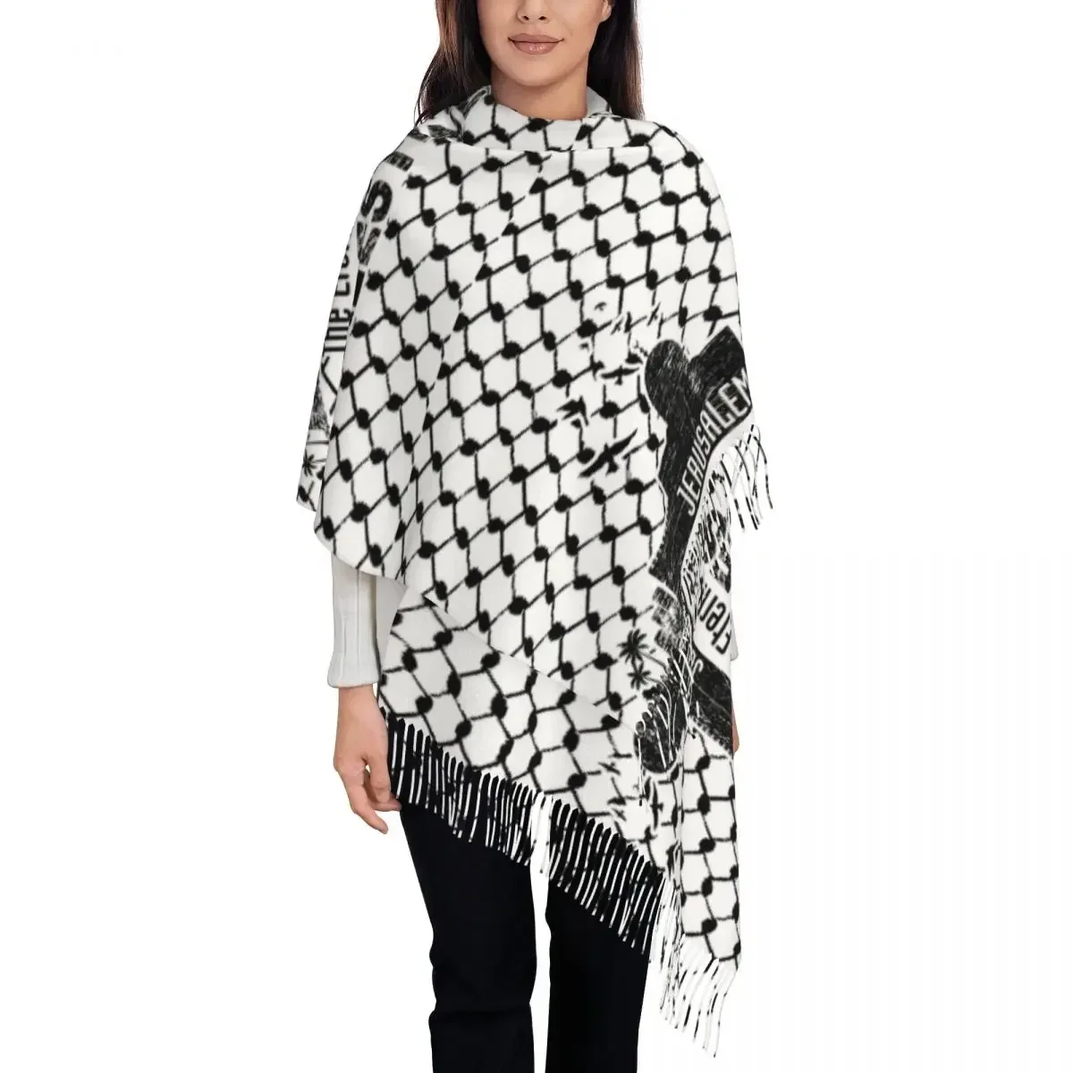 Jerusalem Al Quds The Eternal Capital Of  Scarf for Womens Warm Winter Pashmina Shawl Wrap Large Scarves with Tassel