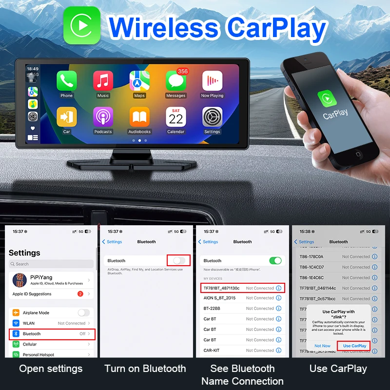 10.26\'\' Car Dash Cam 4K ADAS Wireless CarPlay Android Auto GPS Navi Video Recorder Monitor Multimedia Rearview Camera Dashboard