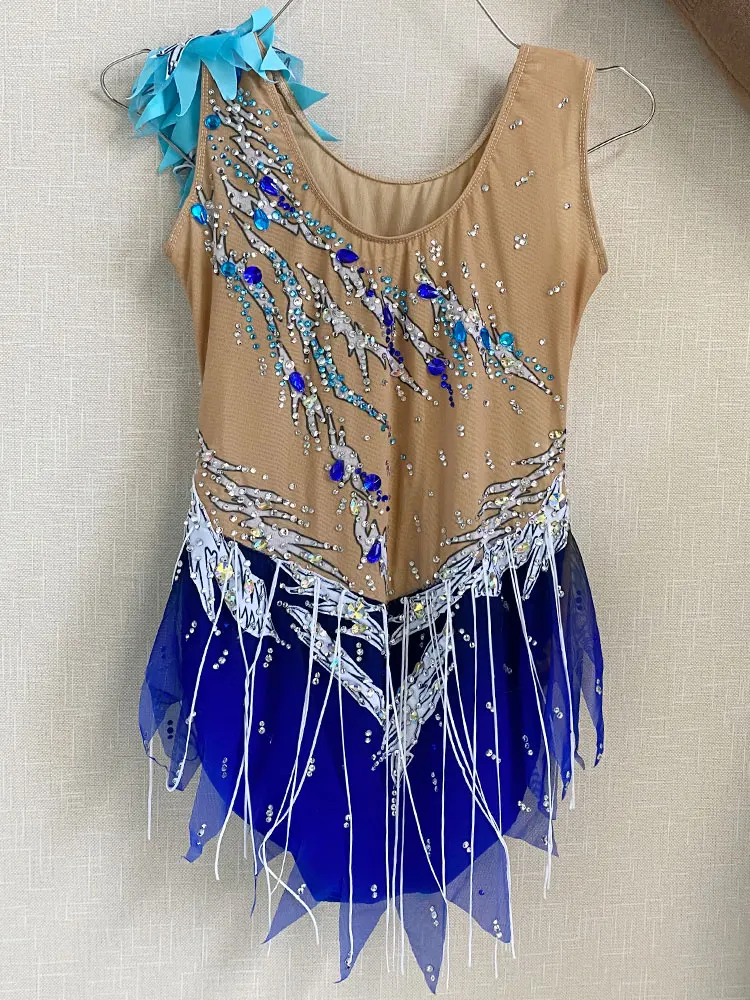 Figure skating performance dress, blue, graded test costume, customized performance competition dress