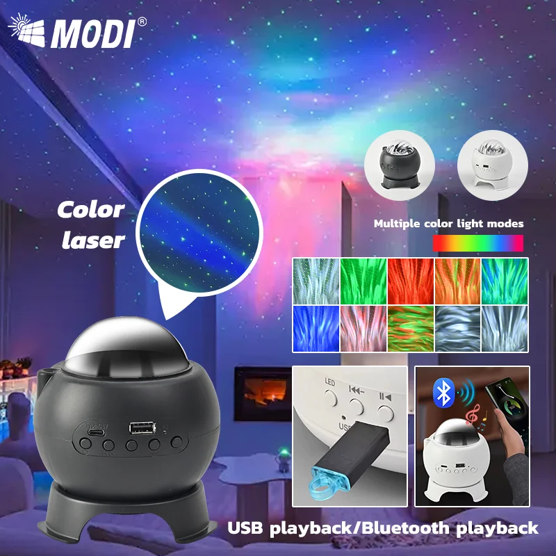 

Bluetooth Speaker with Aurora Projector, RGBW Night Lights Rechargeable, 5V Portable Home Theater ,USB Player- Black/White