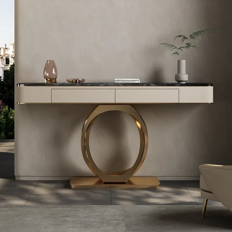 Marble entrance table Modern large apartment stainless steel end view table