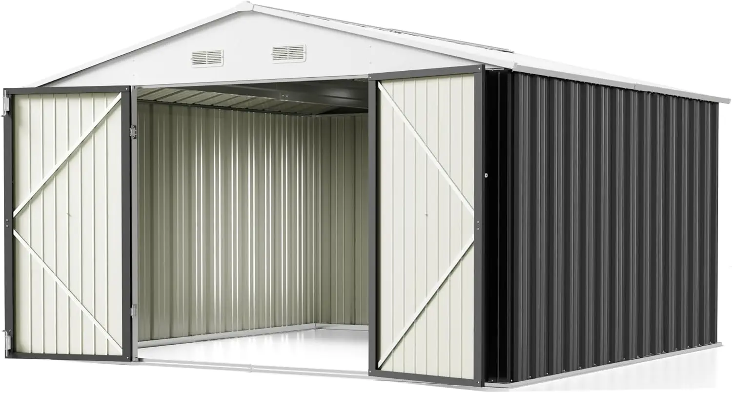 Outdoor Storage Shed 10 x 10 ft. Utility Tool Shed Metal Storage Garden Shed with Door & Lock for Patio Storage, Gray